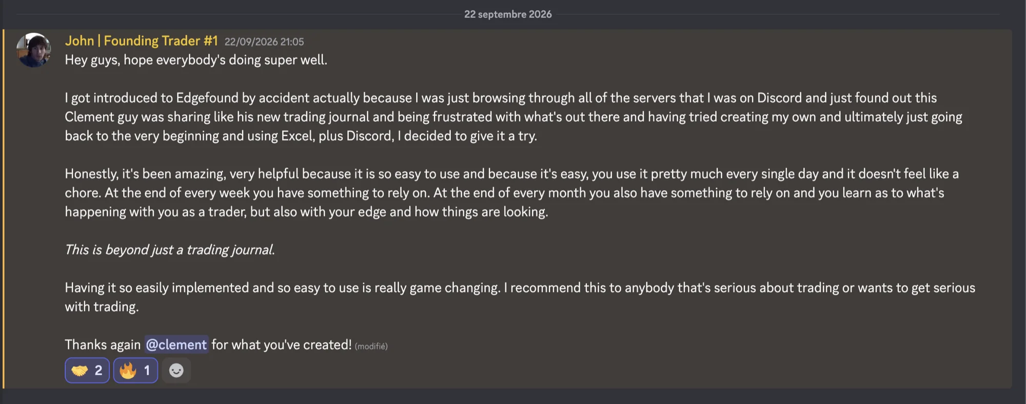 John, Founding Trader #1, in the EdgeFound Discord